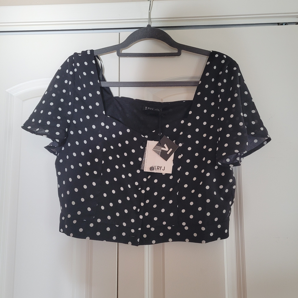 Very J Black and White Polka Dot Crop Top